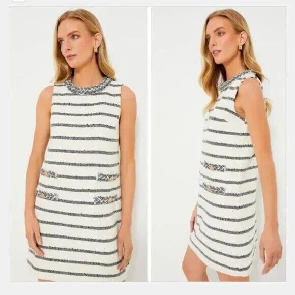 NEW Tuckernuck Navy Stripe Tweed Sleeveless Crew Neck Jackie Mini Dress Small